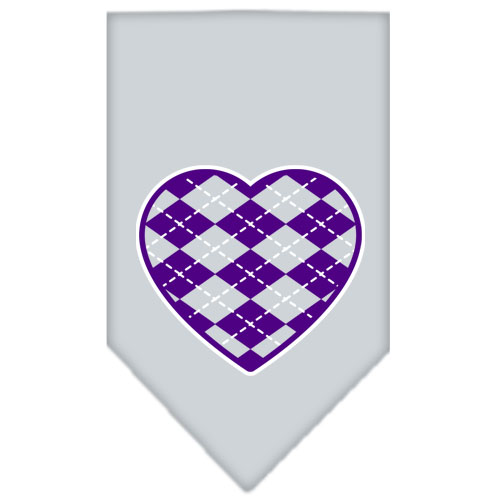 Argyle Heart Purple Screen Print Bandana Grey Large